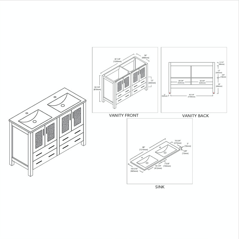 Blossom 48" Double Bathroom Vanity with Sink Wayfair